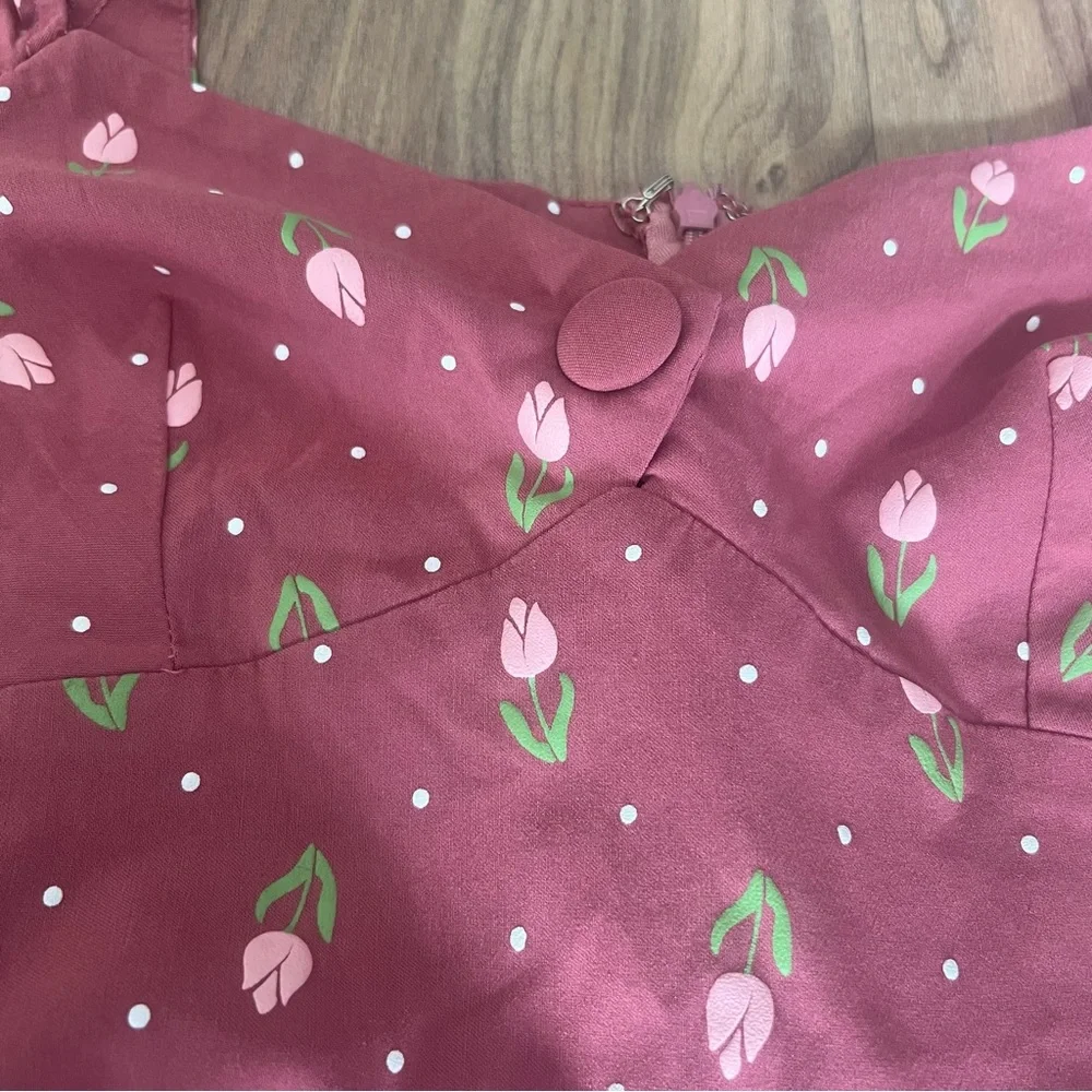 Unique Vintage Pink Floral Tulip Dress - Picture 9 of 10